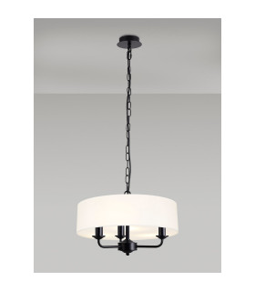 Banyan 3 Light Multi Arm Pendant With 45cm x 15cm Faux Silk Fabric Shade Matt Black/White-2