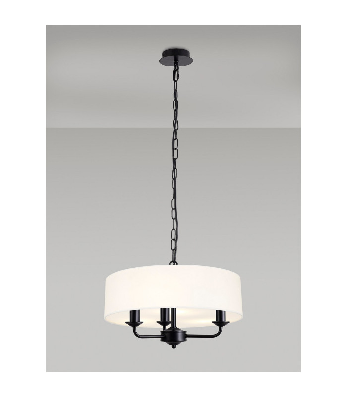 Banyan 3 Light Multi Arm Pendant With 45cm x 15cm Faux Silk Fabric Shade Matt Black/White-2