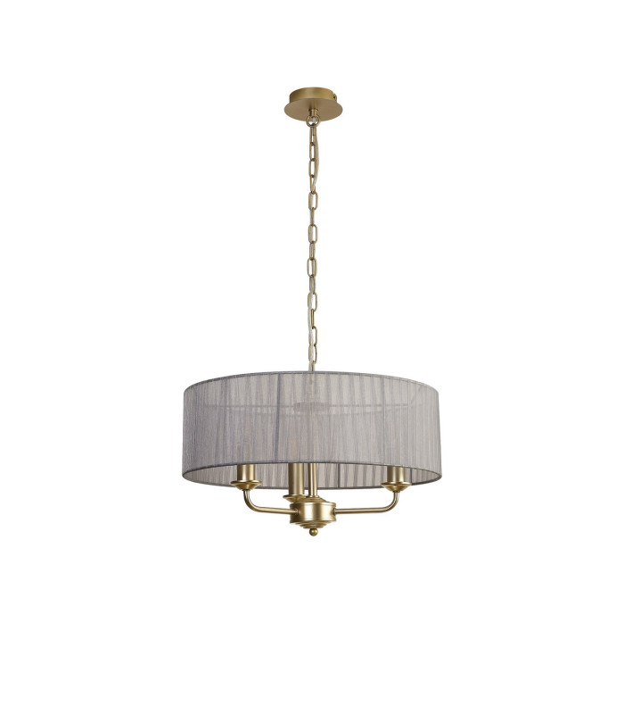 Banyan 3 Light Multi Arm Pendant With 45cm x 15cm Organza Shade Champagne Gold/Grey-4