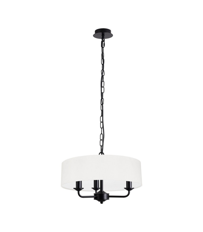 Banyan 3 Light Multi Arm Pendant With 45cm x 15cm Faux Silk Fabric Shade Matt Black/White-4