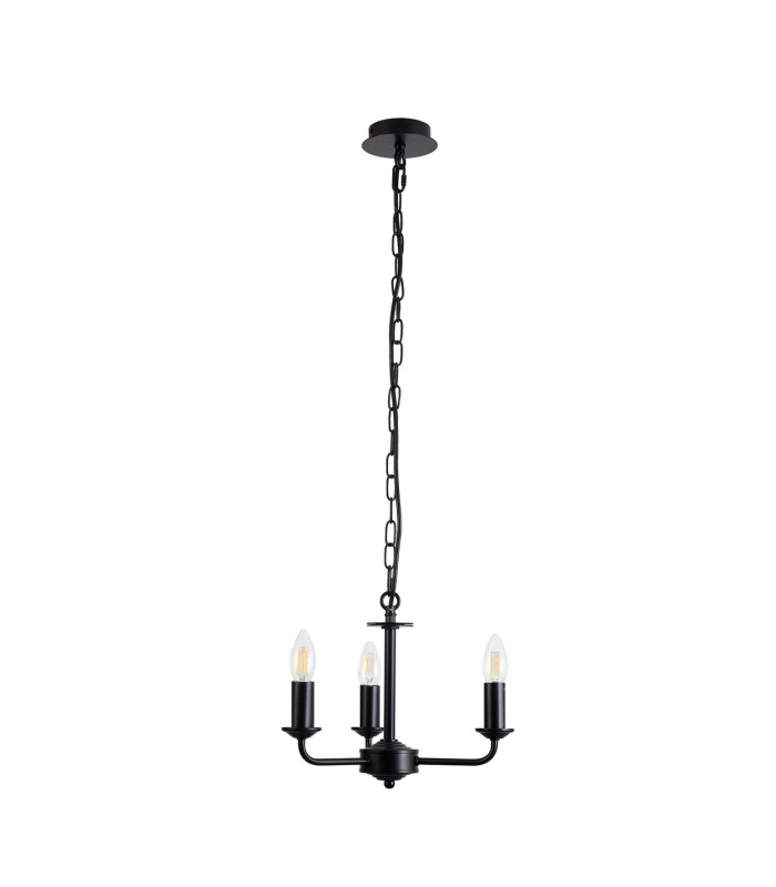 Banyan 3 Light Multi Arm Pendant With 45cm x 15cm Faux Silk Fabric Shade Matt Black/White-6