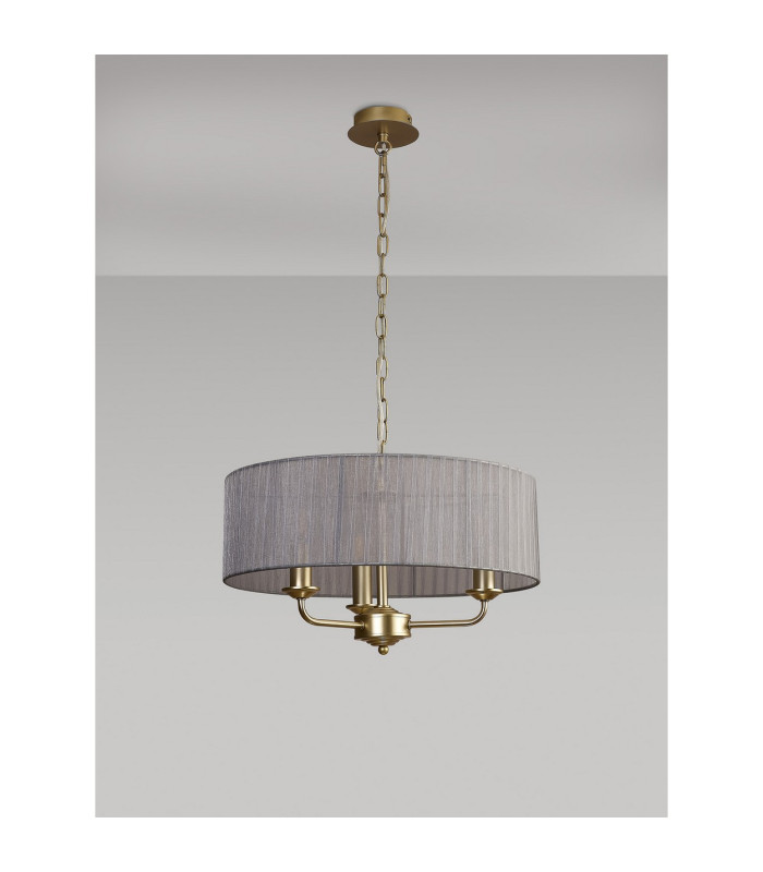 Banyan 3 Light Multi Arm Pendant With 45cm x 15cm Organza Shade Champagne Gold/Grey-11