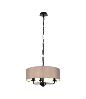 Banyan 3 Light Multi Arm Pendant With 45cm x 15cm Faux Silk Fabric Shade Matt Black/Grey-1
