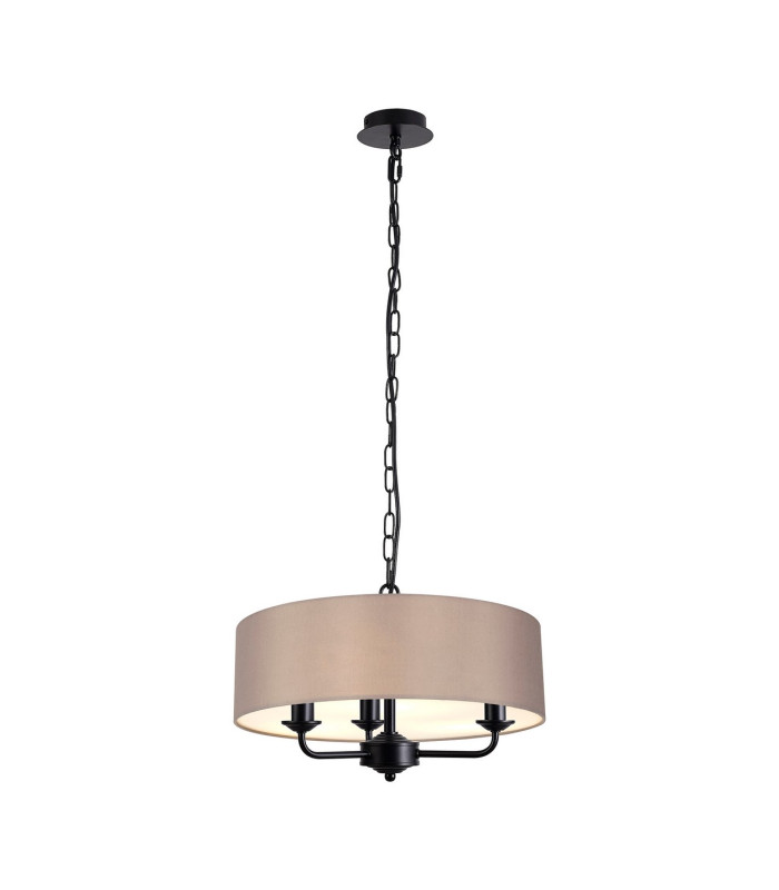 Banyan 3 Light Multi Arm Pendant With 45cm x 15cm Faux Silk Fabric Shade Matt Black/Grey-1