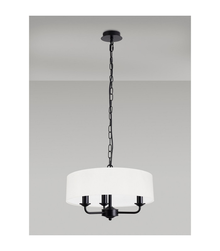 Banyan 3 Light Multi Arm Pendant With 45cm x 15cm Faux Silk Fabric Shade Matt Black/White-11