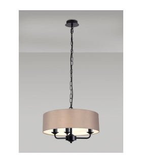 Banyan 3 Light Multi Arm Pendant With 45cm x 15cm Faux Silk Fabric Shade Matt Black/Grey-2