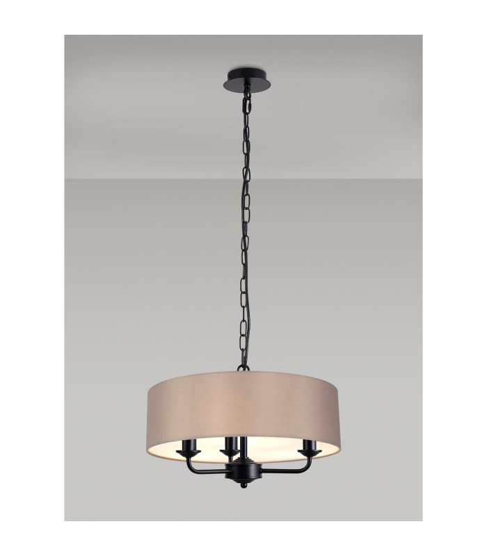 Banyan 3 Light Multi Arm Pendant With 45cm x 15cm Faux Silk Fabric Shade Matt Black/Grey-2