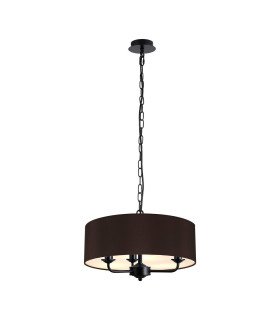 Banyan 3 Light Multi Arm Pendant With 45cm x 15cm Faux Silk Fabric Shade Matt Black/Black-1