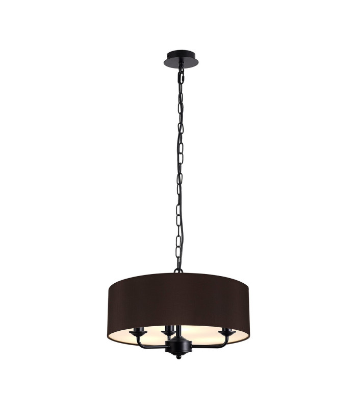 Banyan 3 Light Multi Arm Pendant With 45cm x 15cm Faux Silk Fabric Shade Matt Black/Black-1