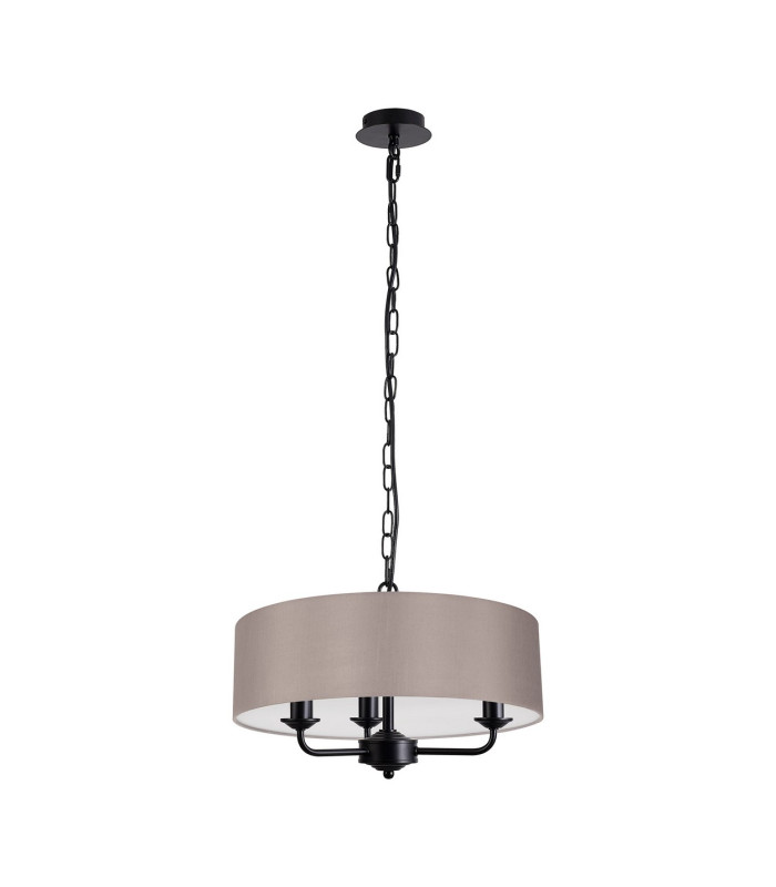 Banyan 3 Light Multi Arm Pendant With 45cm x 15cm Faux Silk Fabric Shade Matt Black/Grey-4
