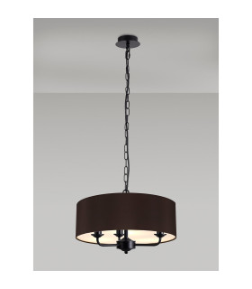 Banyan 3 Light Multi Arm Pendant With 45cm x 15cm Faux Silk Fabric Shade Matt Black/Black-2
