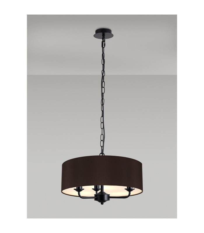 Banyan 3 Light Multi Arm Pendant With 45cm x 15cm Faux Silk Fabric Shade Matt Black/Black-2