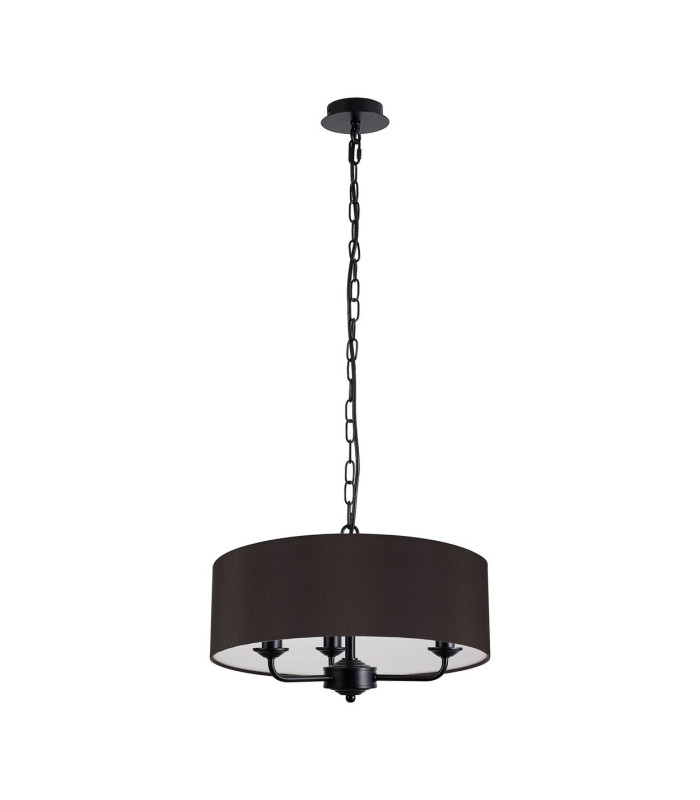 Banyan 3 Light Multi Arm Pendant With 45cm x 15cm Faux Silk Fabric Shade Matt Black/Black-4