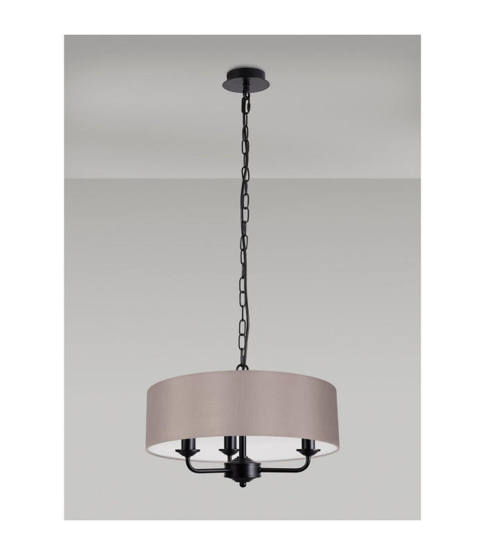 Banyan 3 Light Multi Arm Pendant With 45cm x 15cm Faux Silk Fabric Shade Matt Black/Grey-11