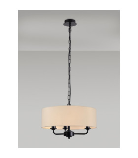Banyan 3 Light Multi Arm Pendant With 45cm x 15cm Faux Silk Fabric Shade Matt Black/Ivory Pearl-2