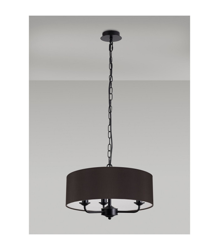 Banyan 3 Light Multi Arm Pendant With 45cm x 15cm Faux Silk Fabric Shade Matt Black/Black-11