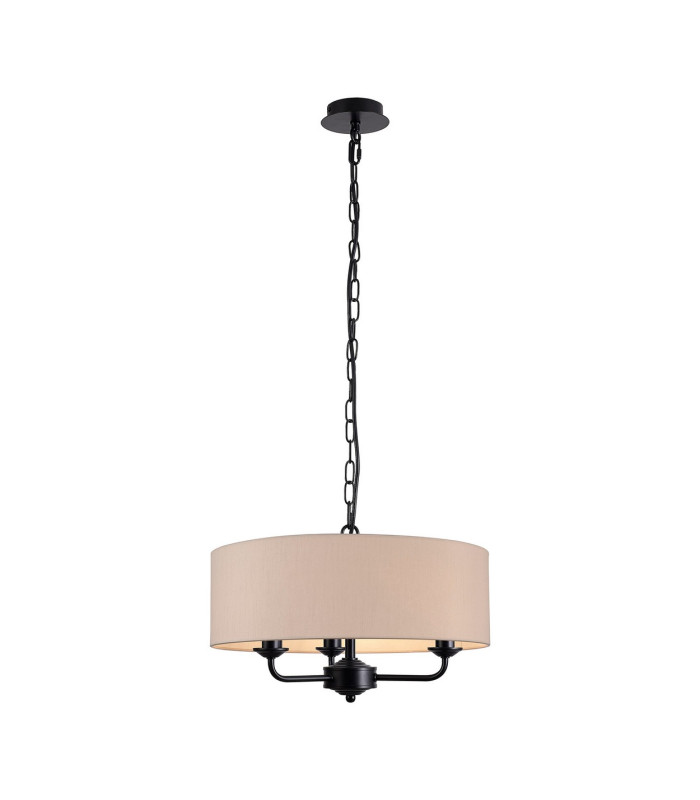 Banyan 3 Light Multi Arm Pendant With 45cm x 15cm Dual Faux Silk Fabric Shade Matt Black/Nude Beige-1
