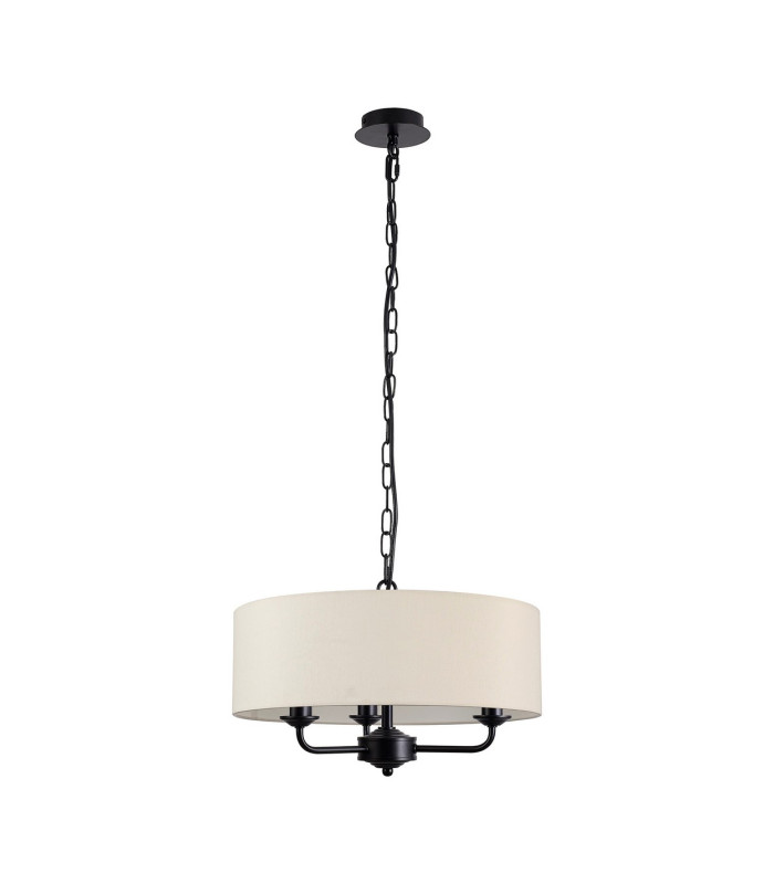 Banyan 3 Light Multi Arm Pendant With 45cm x 15cm Faux Silk Fabric Shade Matt Black/Ivory Pearl-4