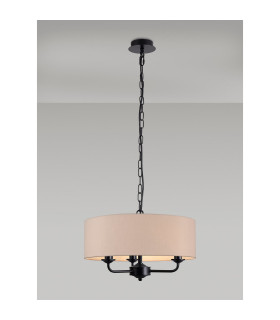 Banyan 3 Light Multi Arm Pendant With 45cm x 15cm Dual Faux Silk Fabric Shade Matt Black/Nude Beige-2