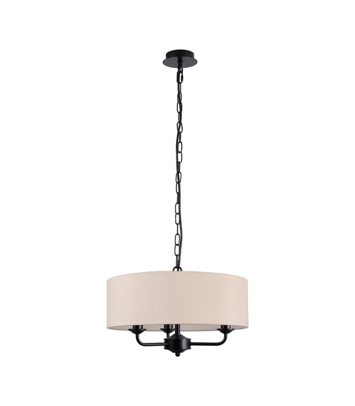 Banyan 3 Light Multi Arm Pendant With 45cm x 15cm Dual Faux Silk Fabric Shade Matt Black/Nude Beige-4