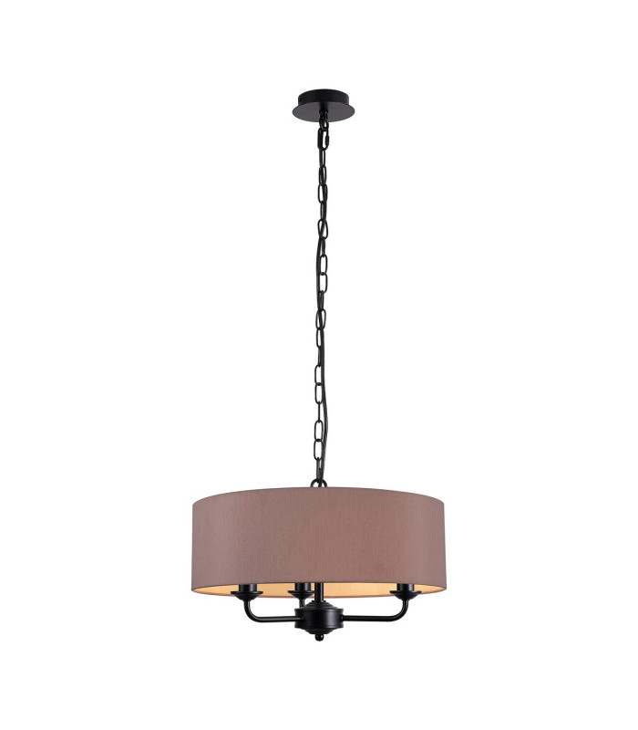 Banyan 3 Light Multi Arm Pendant With 45cm x 15cm Dual Faux Silk Fabric Shade Matt Black/Taupe-1