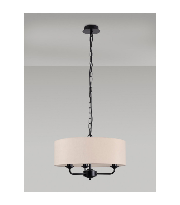 Banyan 3 Light Multi Arm Pendant With 45cm x 15cm Dual Faux Silk Fabric Shade Matt Black/Nude Beige-11