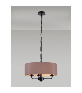 Banyan 3 Light Multi Arm Pendant With 45cm x 15cm Dual Faux Silk Fabric Shade Matt Black/Taupe-2