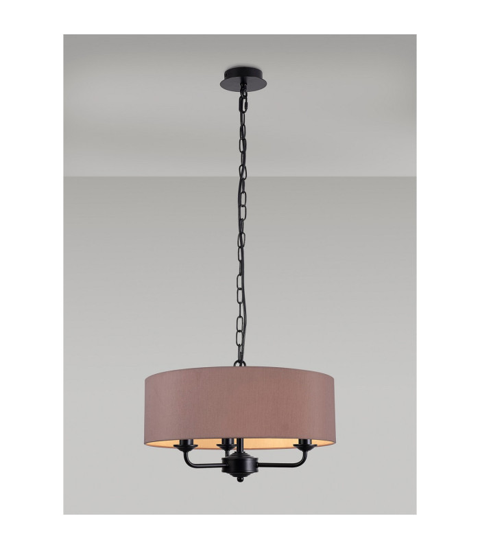Banyan 3 Light Multi Arm Pendant With 45cm x 15cm Dual Faux Silk Fabric Shade Matt Black/Taupe-2