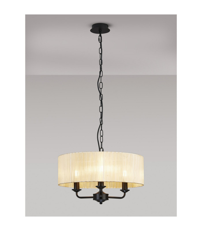 Banyan 3 Light Multi Arm Pendant With 45cm x 15cm Organza Shade Matt Black/Cream-2