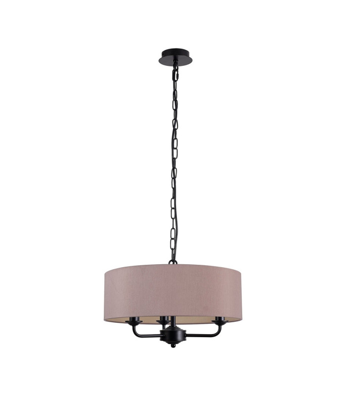 Banyan 3 Light Multi Arm Pendant With 45cm x 15cm Dual Faux Silk Fabric Shade Matt Black/Taupe-4