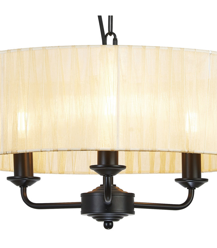 Banyan 3 Light Multi Arm Pendant With 45cm x 15cm Organza Shade Matt Black/Cream-6