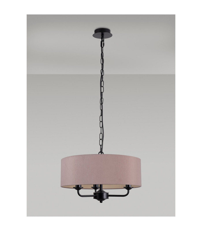 Banyan 3 Light Multi Arm Pendant With 45cm x 15cm Dual Faux Silk Fabric Shade Matt Black/Taupe-11