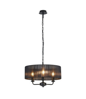 Banyan 3 Light Multi Arm Pendant With 45cm x 15cm Organza Shade Matt Black/Black-1