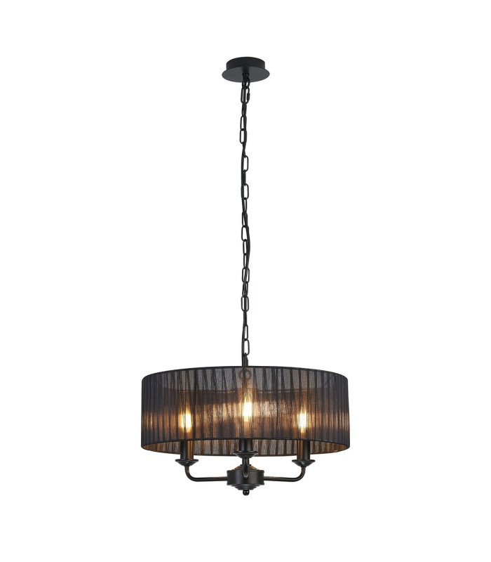 Banyan 3 Light Multi Arm Pendant With 45cm x 15cm Organza Shade Matt Black/Black-1