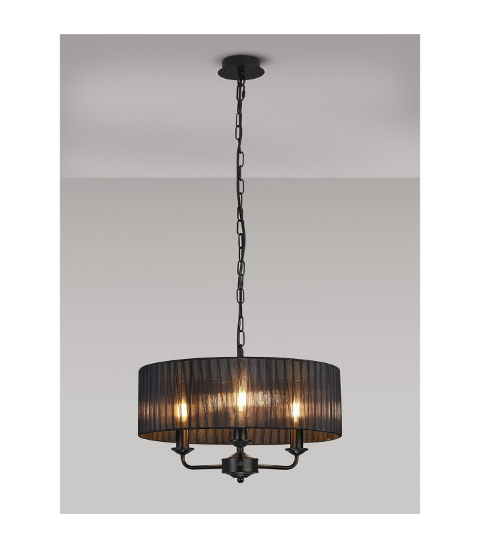 Banyan 3 Light Multi Arm Pendant With 45cm x 15cm Organza Shade Matt Black/Black-2