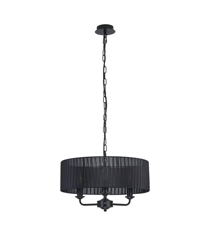 Banyan 3 Light Multi Arm Pendant With 45cm x 15cm Organza Shade Matt Black/Black-4