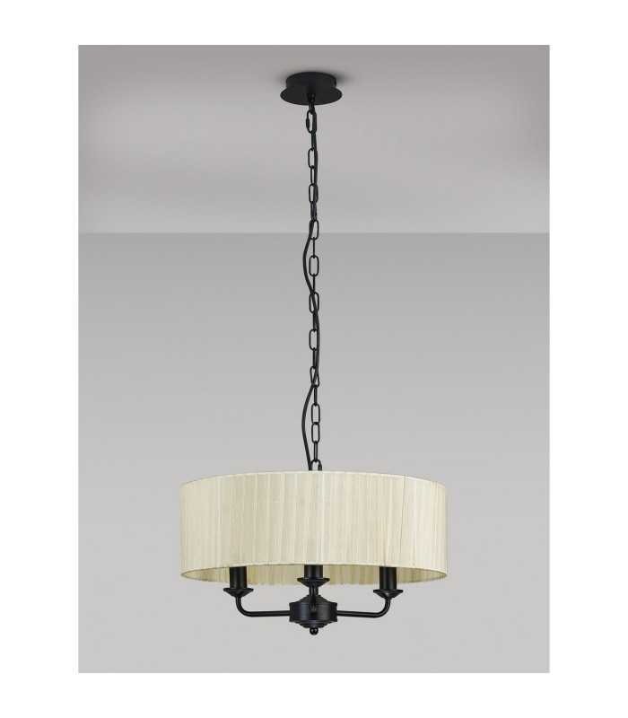 Banyan 3 Light Multi Arm Pendant With 45cm x 15cm Organza Shade Matt Black/Cream-14