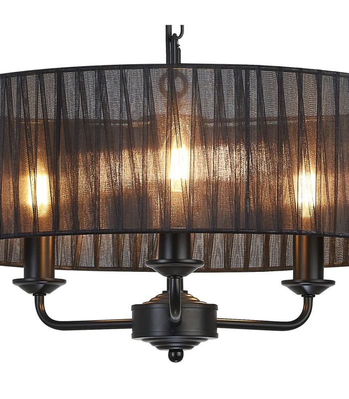Banyan 3 Light Multi Arm Pendant With 45cm x 15cm Organza Shade Matt Black/Black-6