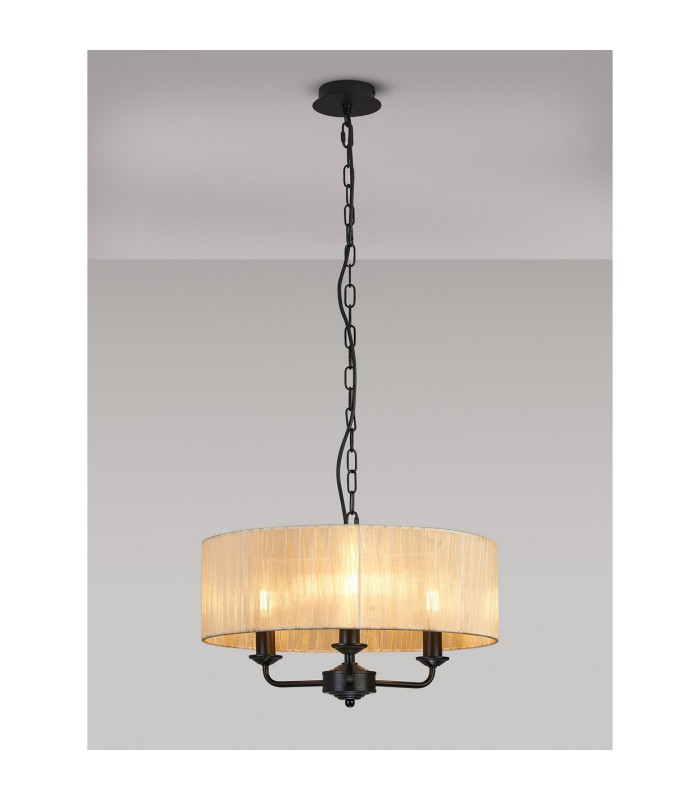 Banyan 3 Light Multi Arm Pendant With 45cm x 15cm Organza Shade Matt Black/Soft Bronze-2