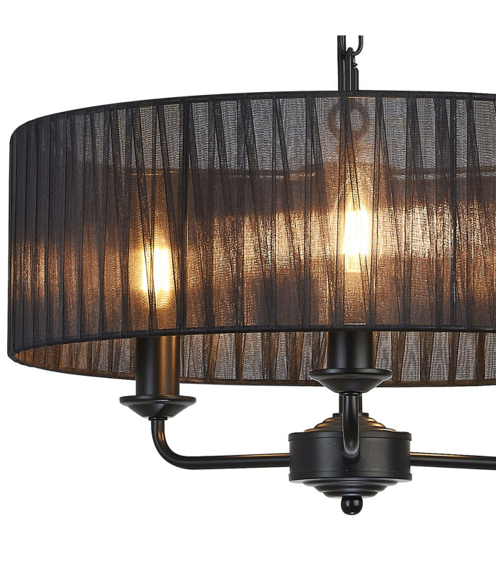 Banyan 3 Light Multi Arm Pendant With 45cm x 15cm Organza Shade Matt Black/Black-7