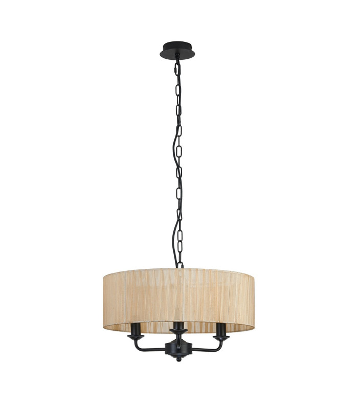 Banyan 3 Light Multi Arm Pendant With 45cm x 15cm Organza Shade Matt Black/Soft Bronze-4