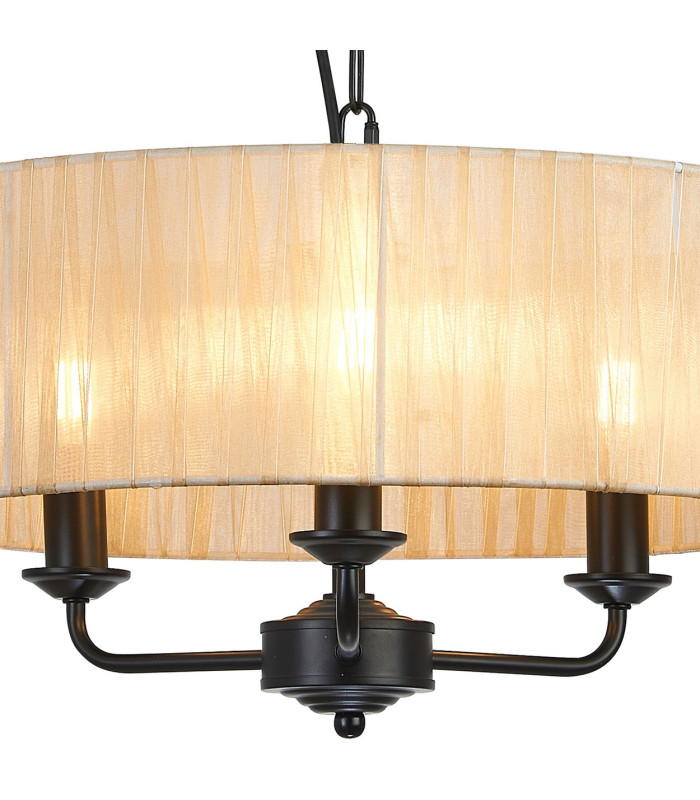 Banyan 3 Light Multi Arm Pendant With 45cm x 15cm Organza Shade Matt Black/Soft Bronze-6