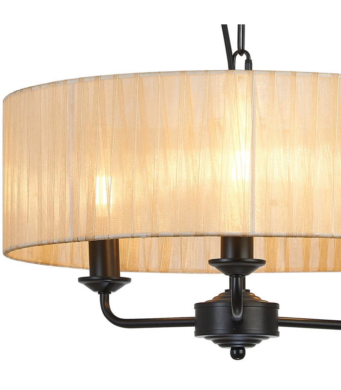 Banyan 3 Light Multi Arm Pendant With 45cm x 15cm Organza Shade Matt Black/Soft Bronze-7