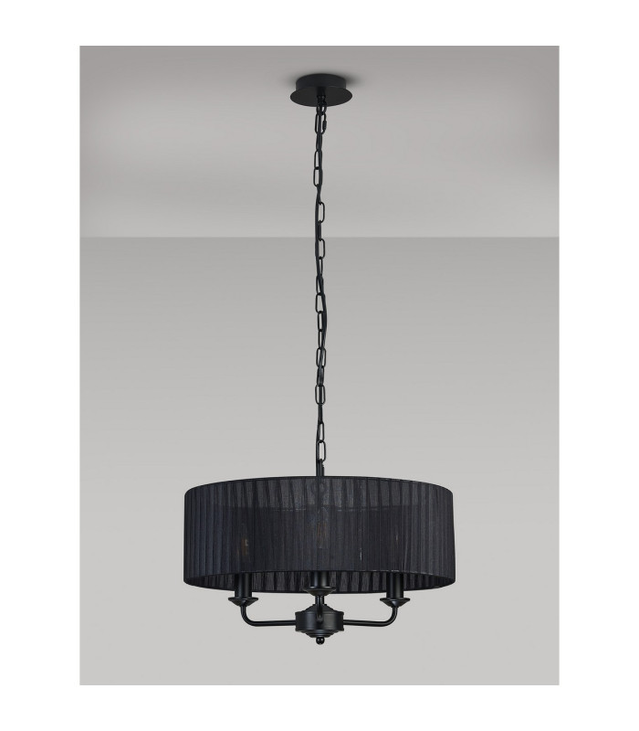 Banyan 3 Light Multi Arm Pendant With 45cm x 15cm Organza Shade Matt Black/Black-14