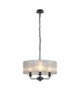 Banyan 3 Light Multi Arm Pendant With 45cm x 15cm Organza Shade Matt Black/Grey-1