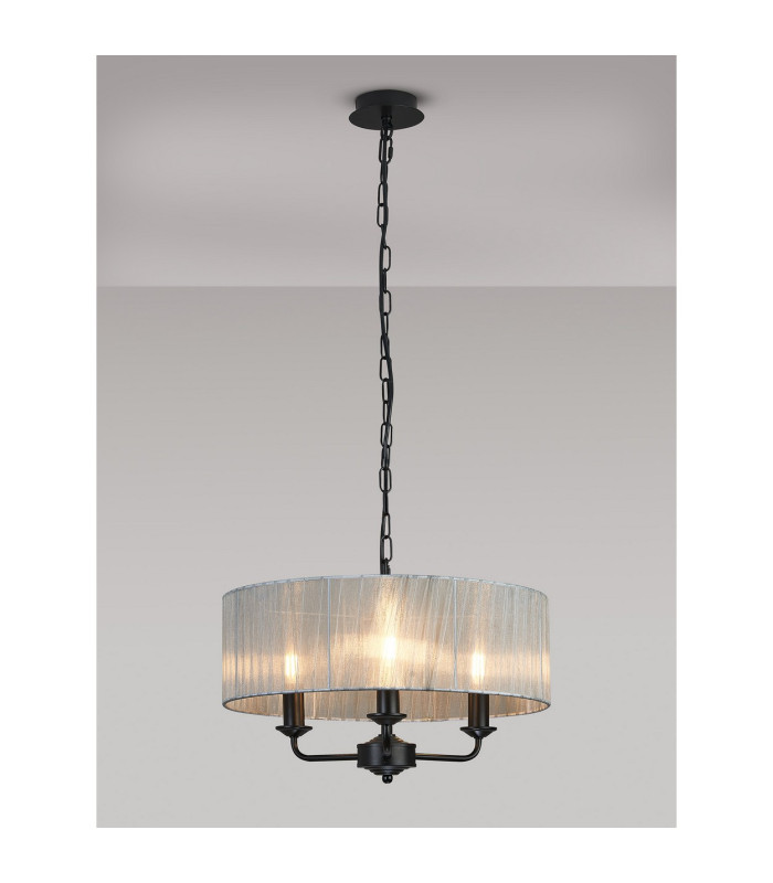 Banyan 3 Light Multi Arm Pendant With 45cm x 15cm Organza Shade Matt Black/Grey-2