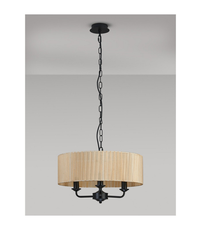 Banyan 3 Light Multi Arm Pendant With 45cm x 15cm Organza Shade Matt Black/Soft Bronze-14