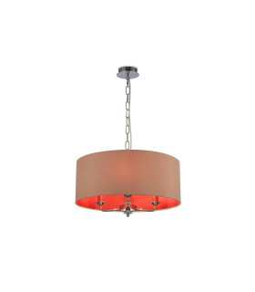 Banyan 3 Light Multi Arm Pendant E14 Polished Chrome With 50cm x 20cm Dual Faux Silk Shade Antique Gold/Ruby-1