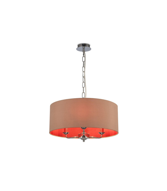 Banyan 3 Light Multi Arm Pendant E14 Polished Chrome With 50cm x 20cm Dual Faux Silk Shade Antique Gold/Ruby-1