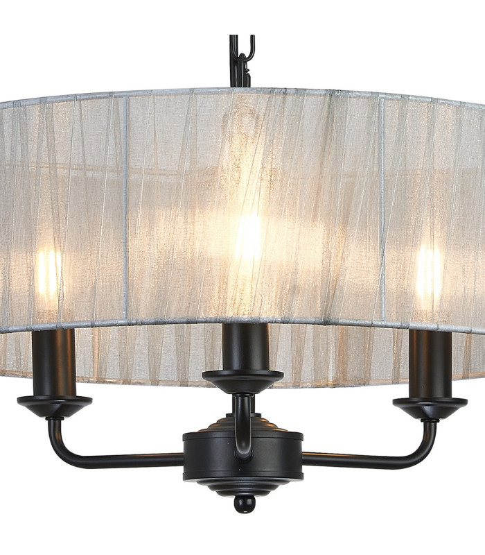 Banyan 3 Light Multi Arm Pendant With 45cm x 15cm Organza Shade Matt Black/Grey-6